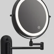 Rechargeable LED magnifying mirror in black, with 3-color touch light